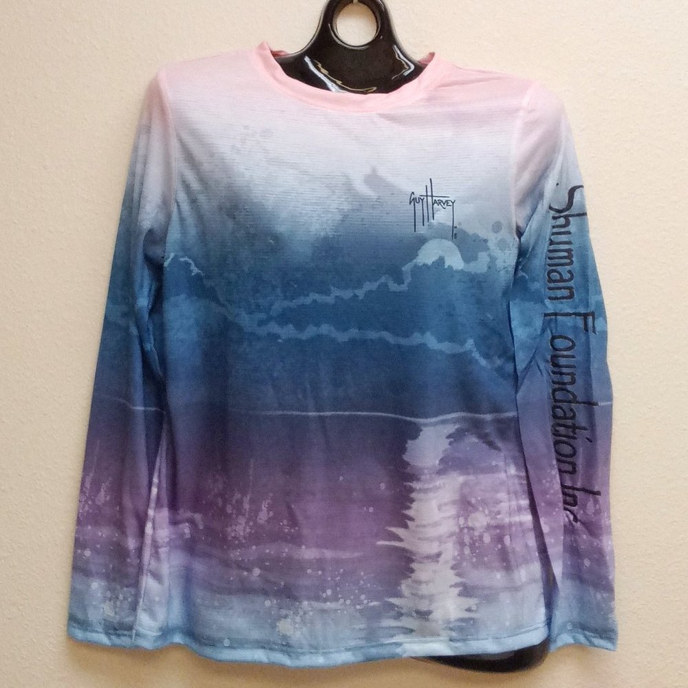 Guy Harvey Long Sleeve Swim Shirt, Pink/Blue/Violet Women's Size Extra Large